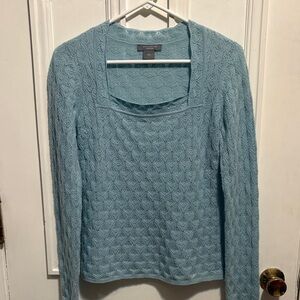 Ann Taylor Sky Blue Cashmere Textured Lightweight Sweater - small